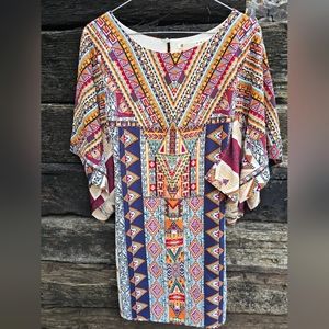 SOLD Multicolor Kimono Sleeve Boho Print Dress